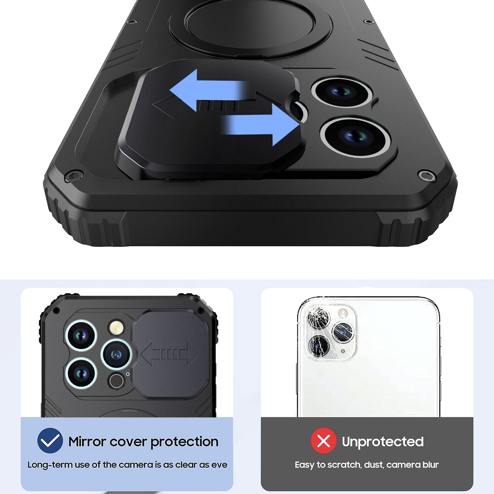 ELECTROPRIME For iPhone 15 Camera Shield MagSafe Holder Life Waterproof Phone Case(Black)
