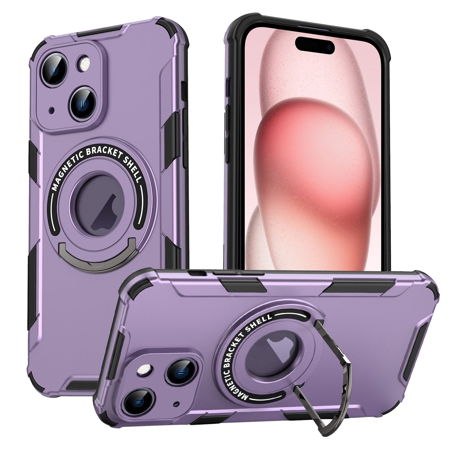 ELECTROPRIME For iPhone 15 MagSafe Magnetic Holder Phone Case(Purple)