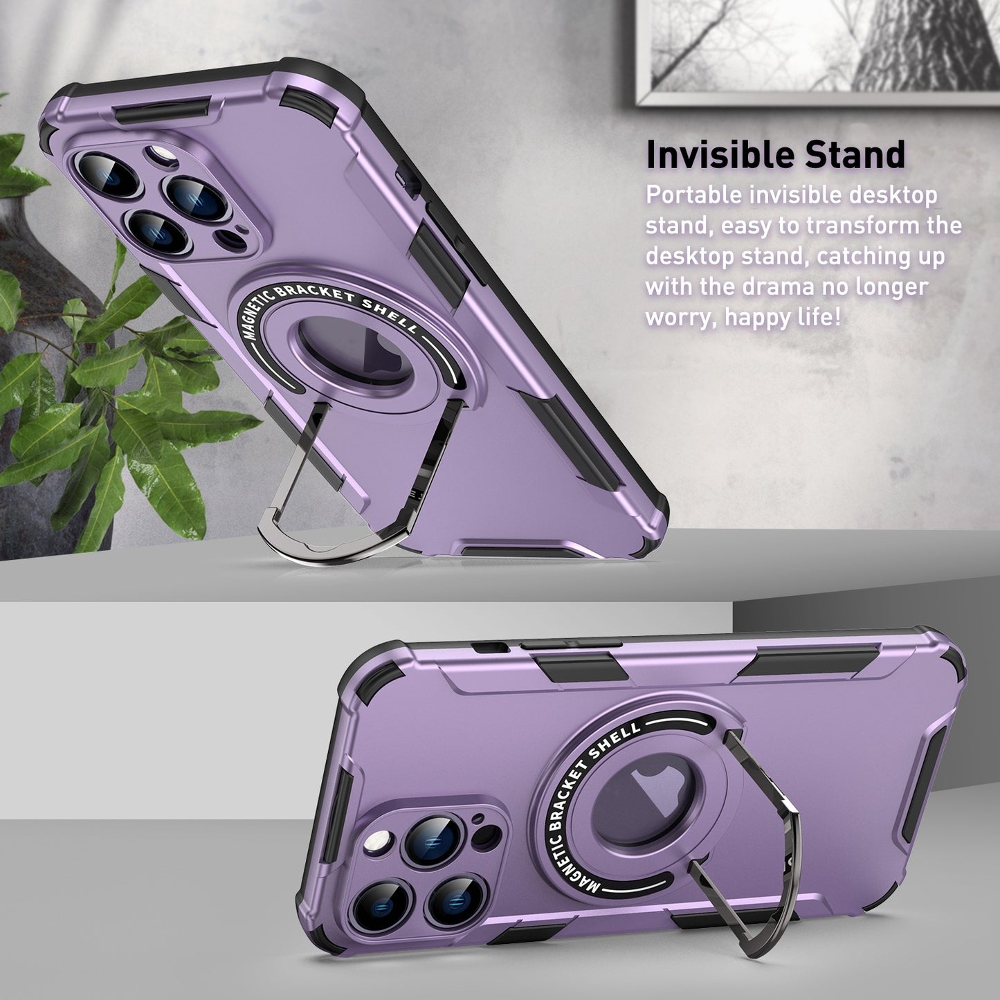 ELECTROPRIME For iPhone 15 MagSafe Magnetic Holder Phone Case(Purple)