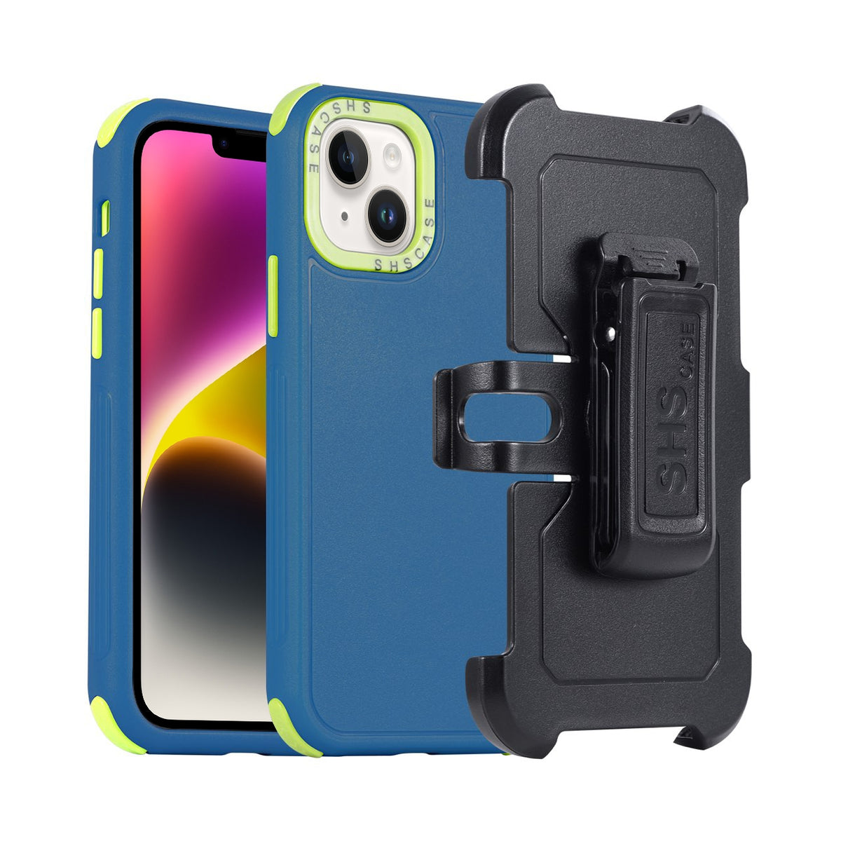 ELECTROPRIME For iPhone 15 Plus 3 in 1 PC + TPU Sliding Sleeve Phone Case(Blue+Green)