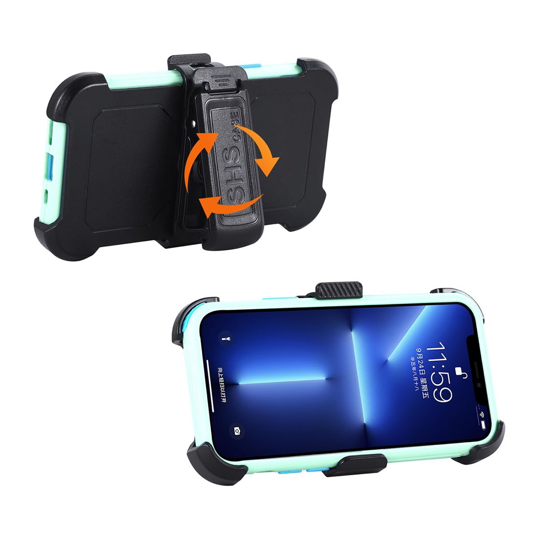 ELECTROPRIME For iPhone 15 Plus 3 in 1 PC + TPU Sliding Sleeve Phone Case(Blue+Green)