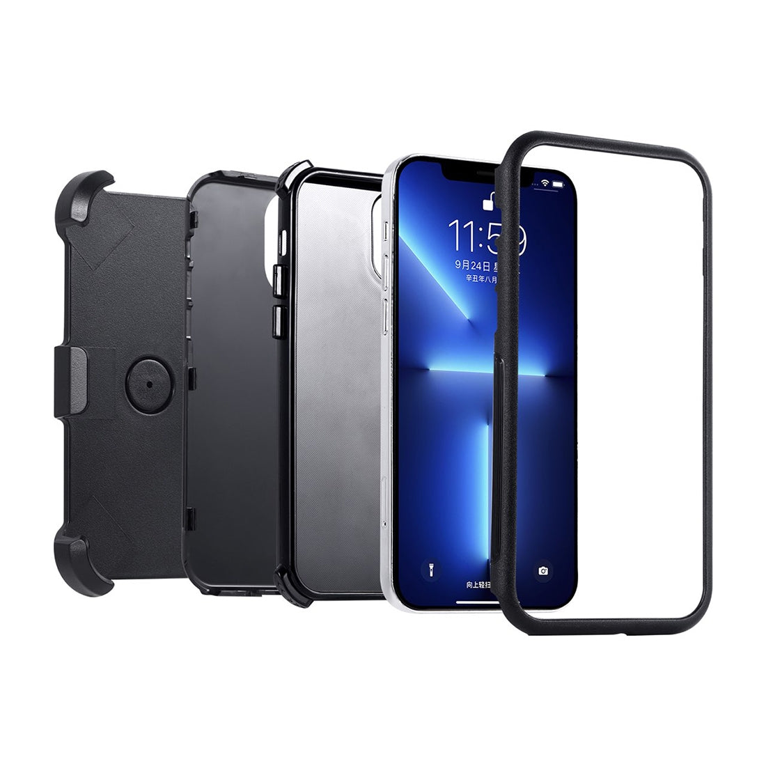 ELECTROPRIME For iPhone 15 Plus 3 in 1 PC + TPU Sliding Sleeve Phone Case(Blue+Green)