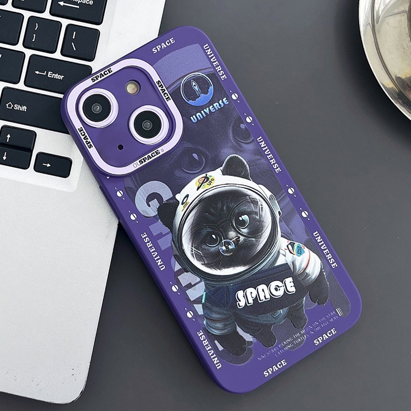 ELECTROPRIME For iPhone 15 Liquid Angel Eyes Little Black Cat TPU Phone Case(Purple)