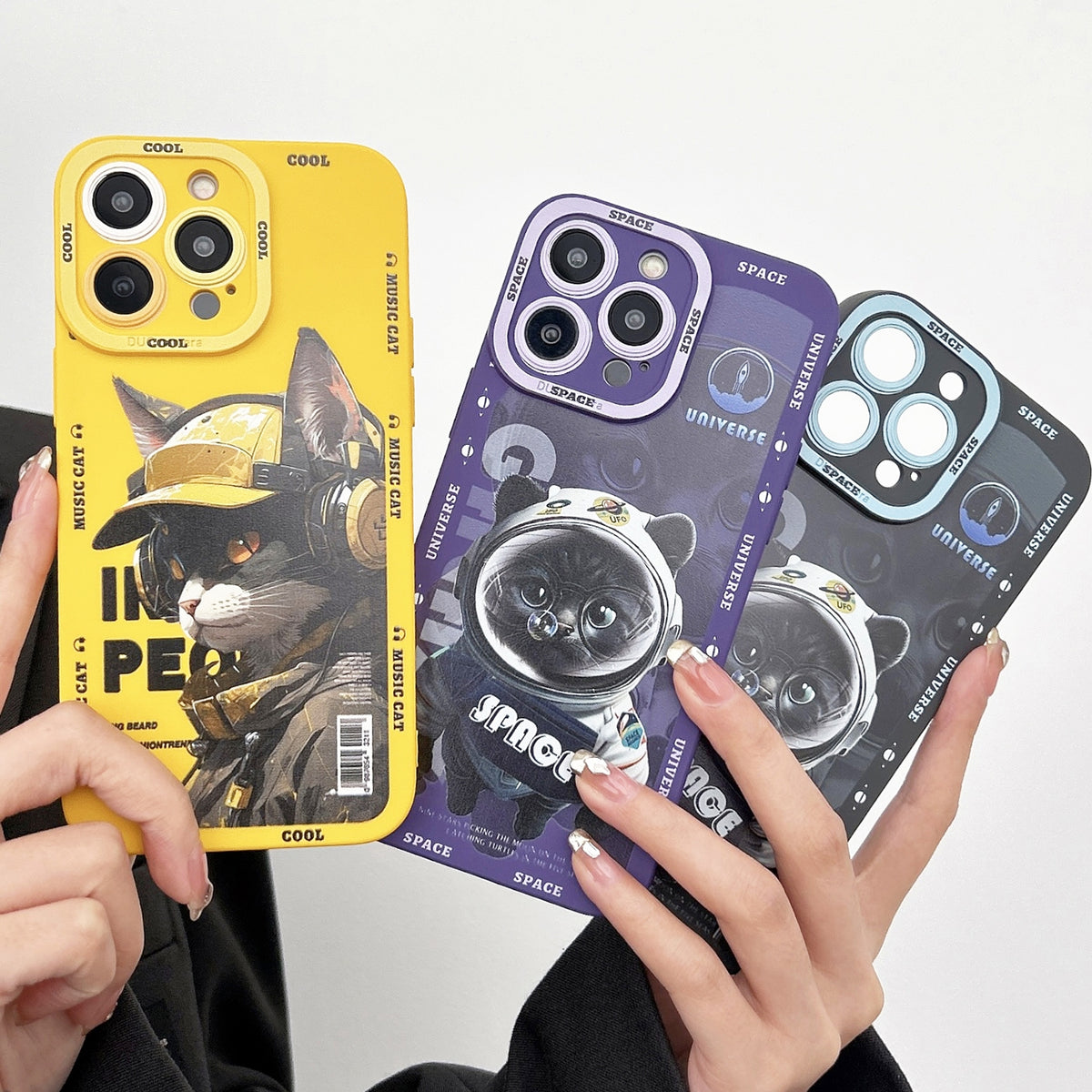 ELECTROPRIME For iPhone 15 Plus Liquid Angel Eyes Little Black Cat TPU Phone Case(Yellow)