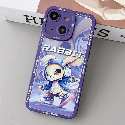 ELECTROPRIME For iPhone 15 Liquid Angel Eyes Hip Hop Rabbit TPU Phone Case(Purple Petal)