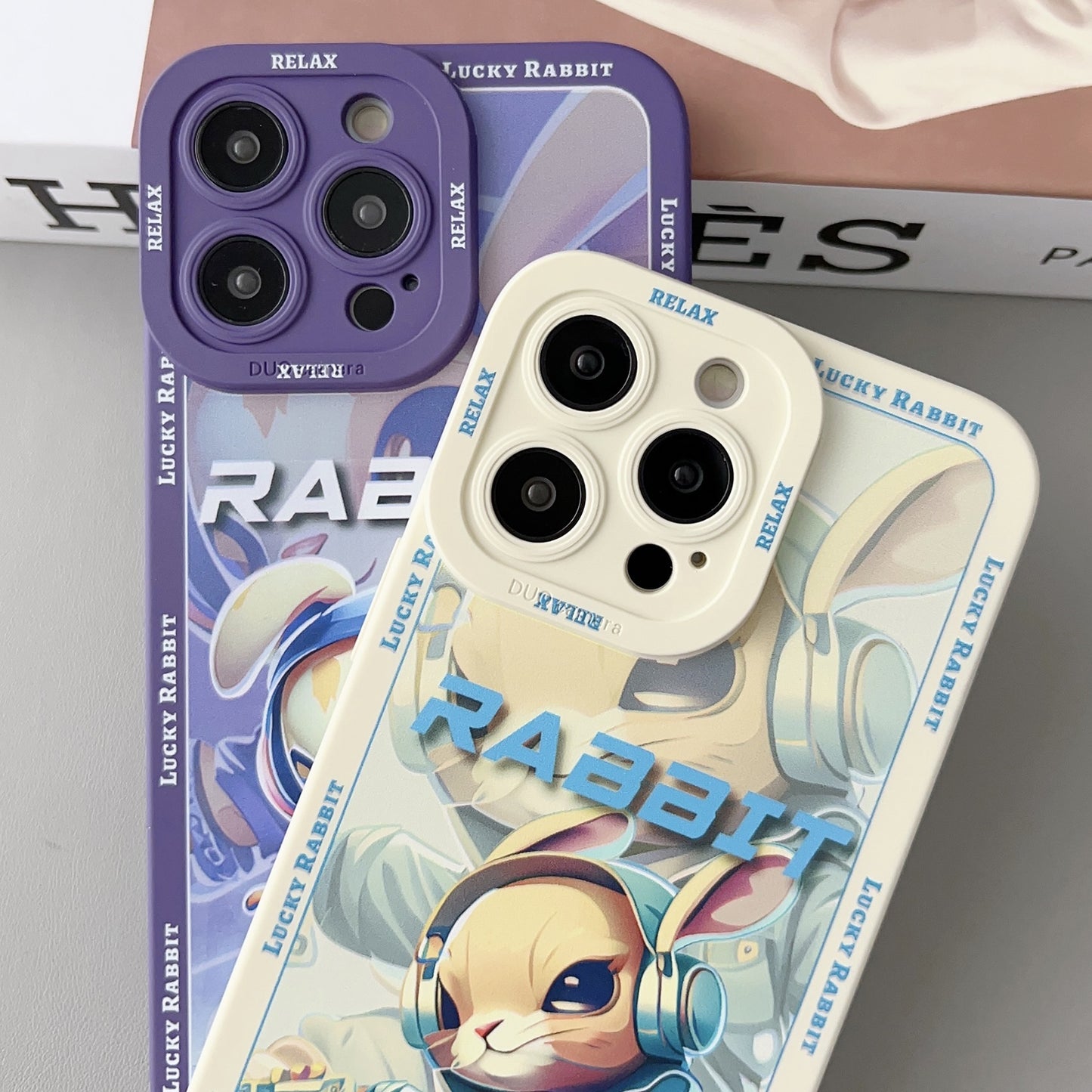 ELECTROPRIME For iPhone 15 Liquid Angel Eyes Hip Hop Rabbit TPU Phone Case(Purple Petal)