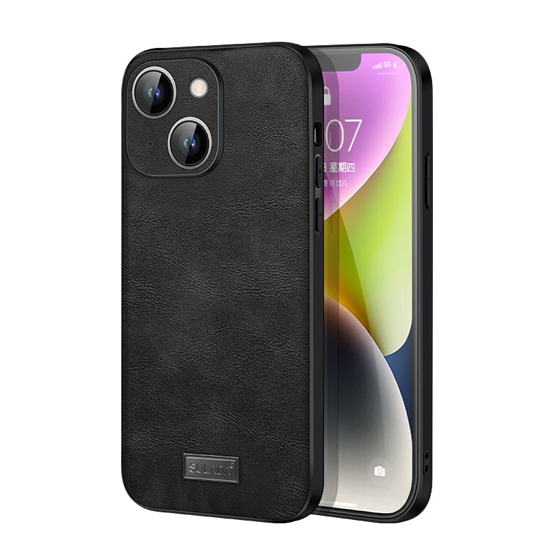 ELECTROPRIME For iPhone 15 Plus SULADA Shockproof TPU Hybrid Handmade Leather Phone Case(Black)