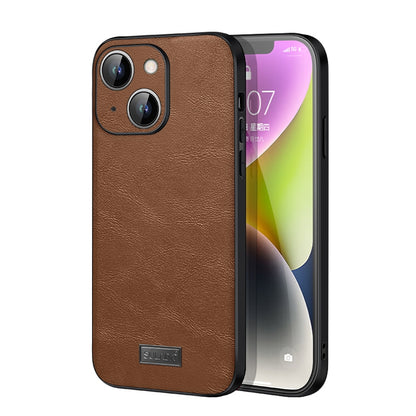 ELECTROPRIME For iPhone 15 SULADA Shockproof TPU Hybrid Handmade Leather Phone Case(Brown)