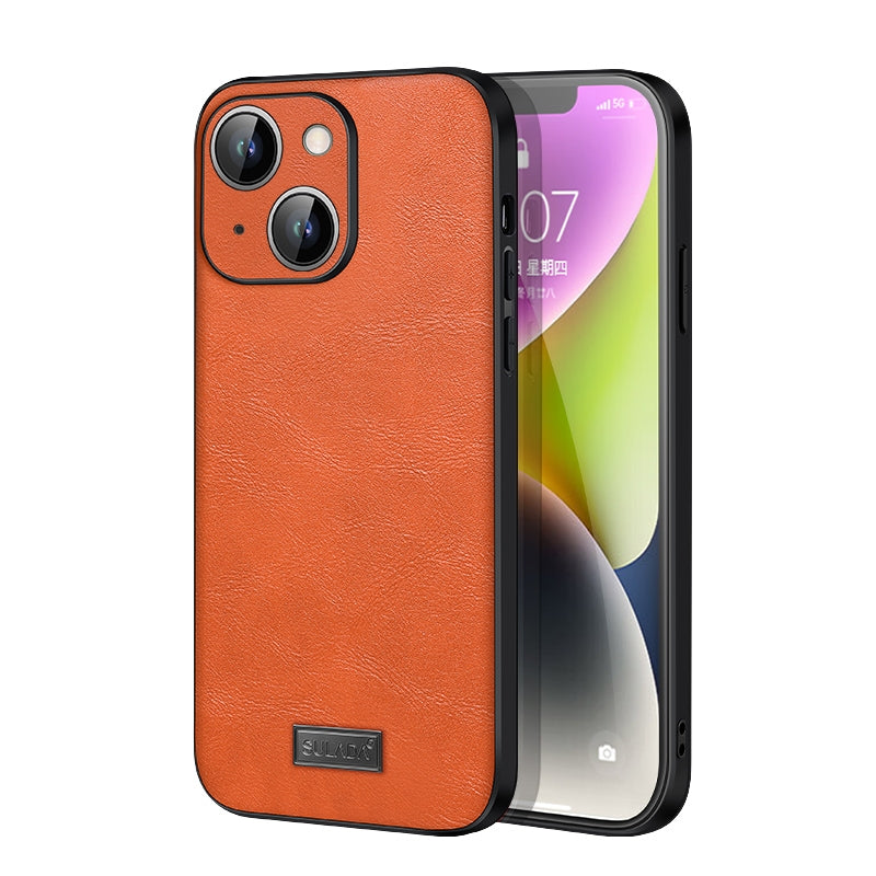 ELECTROPRIME For iPhone 15 SULADA Shockproof TPU Hybrid Handmade Leather Phone Case(Orange)
