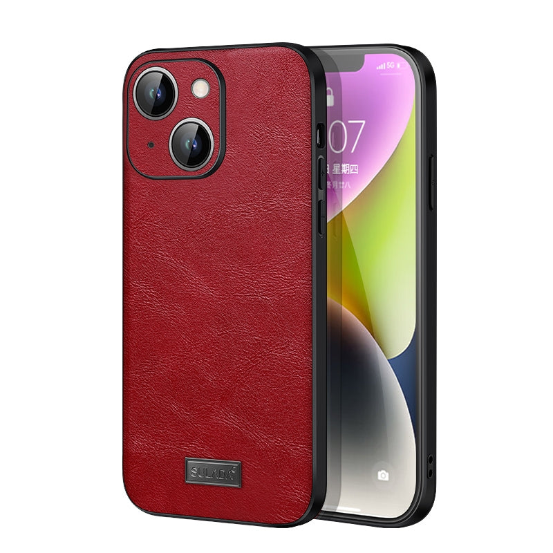 ELECTROPRIME For iPhone 15 SULADA Shockproof TPU Hybrid Handmade Leather Phone Case(Red)