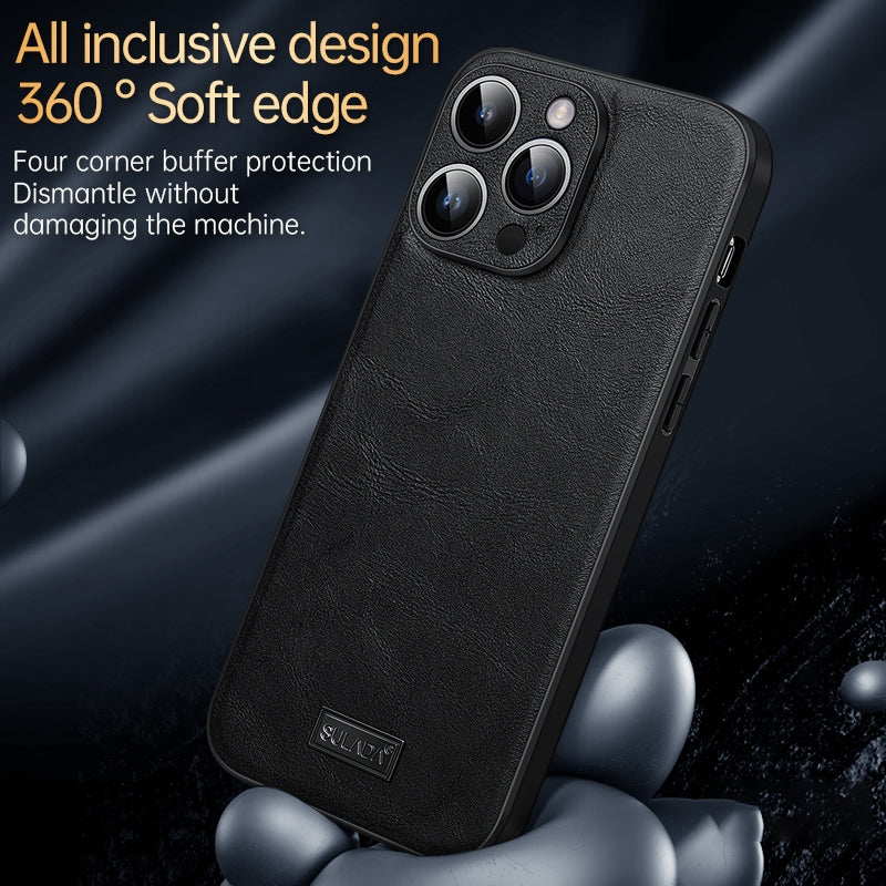 ELECTROPRIME For iPhone 15 Plus SULADA Shockproof TPU Hybrid Handmade Leather Phone Case(Black)