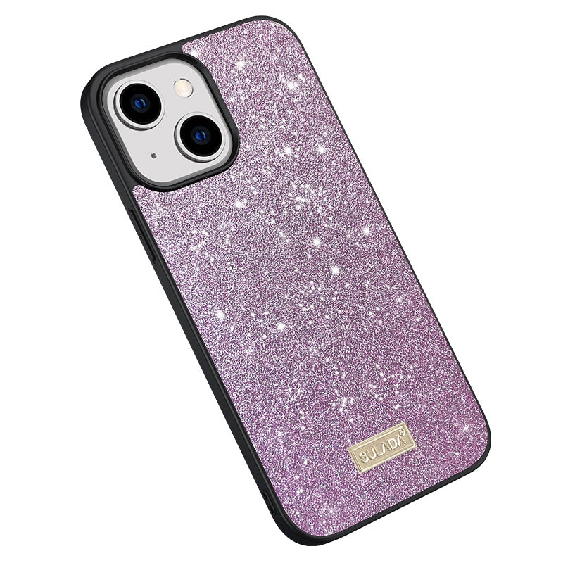 ELECTROPRIME For iPhone 15 Plus SULADA Glittery PC Hybrid TPU Handmade Leather Phone Case(Purple)