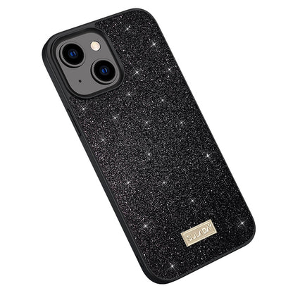 ELECTROPRIME For iPhone 15 SULADA Glittery PC Hybrid TPU Handmade Leather Phone Case(Black)