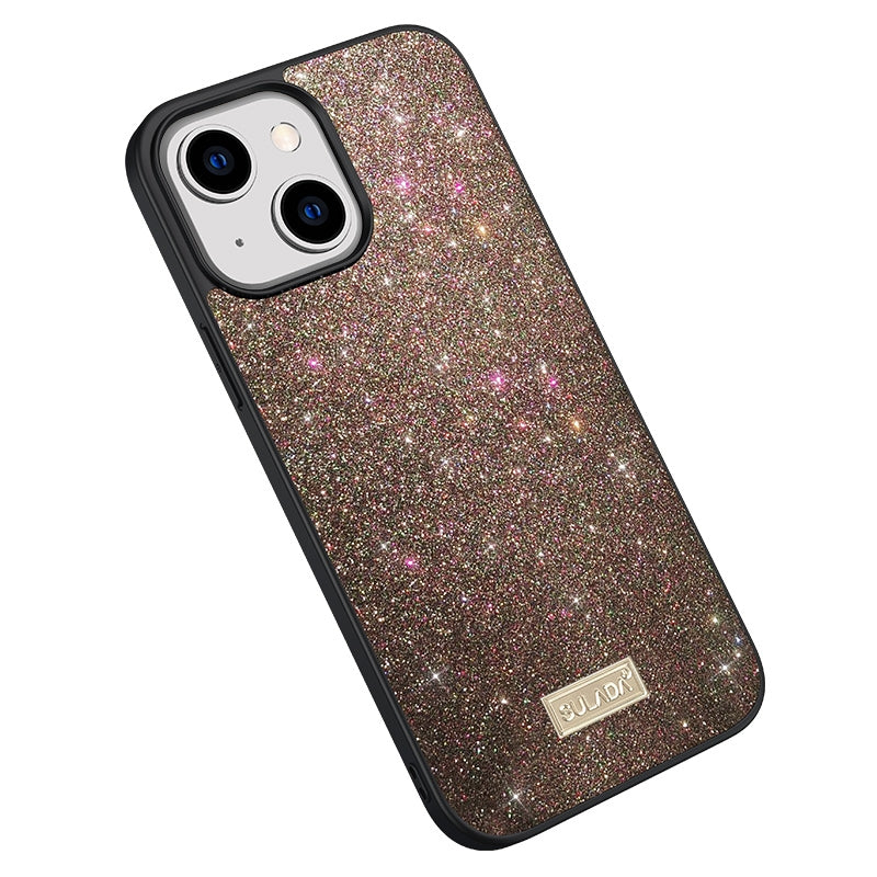 ELECTROPRIME For iPhone 15 SULADA Glittery PC Hybrid TPU Handmade Leather Phone Case(Colorful)