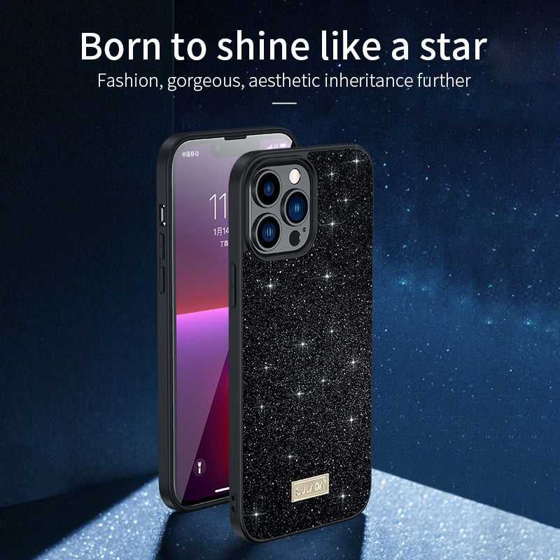 ELECTROPRIME For iPhone 15 Plus SULADA Glittery PC Hybrid TPU Handmade Leather Phone Case(Purple)