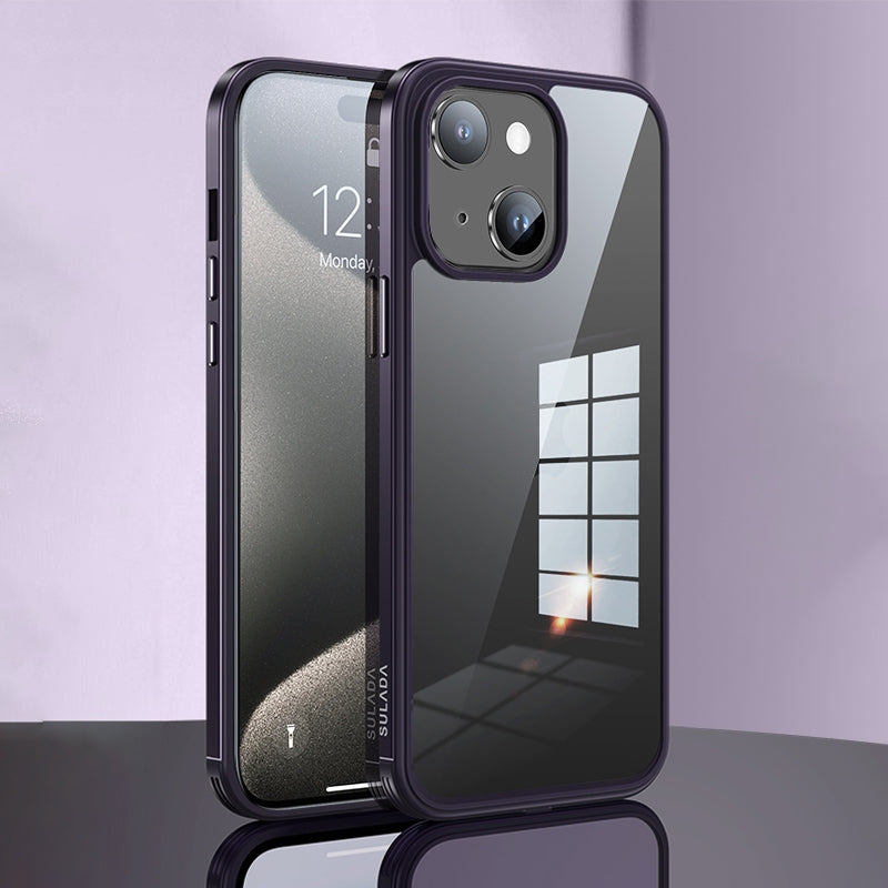 ELECTROPRIME For iPhone 15 Plus SULADA Metal Frame + Nano Glass + TPU Phone Case(Dark Purple)