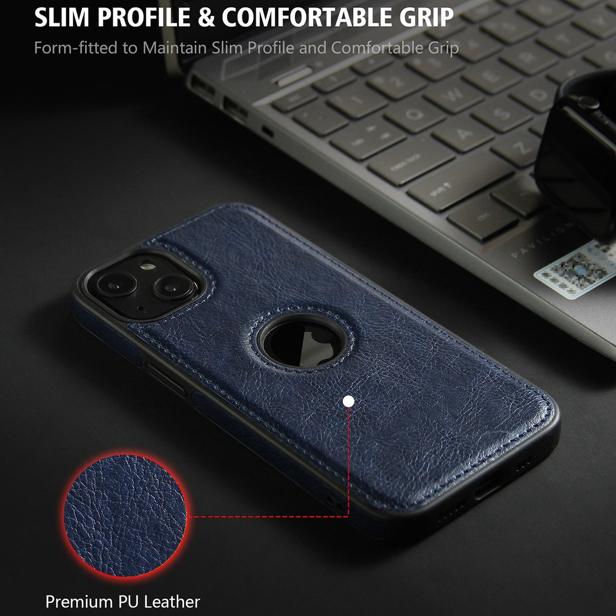 ELECTROPRIME For iPhone 15 Plus Leather Texture Stitching Phone Case(Blue)