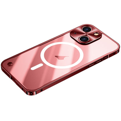 ELECTROPRIME For iPhone 15 Plus Metal Frame Frosted PC Shockproof MagSafe Case(Red)