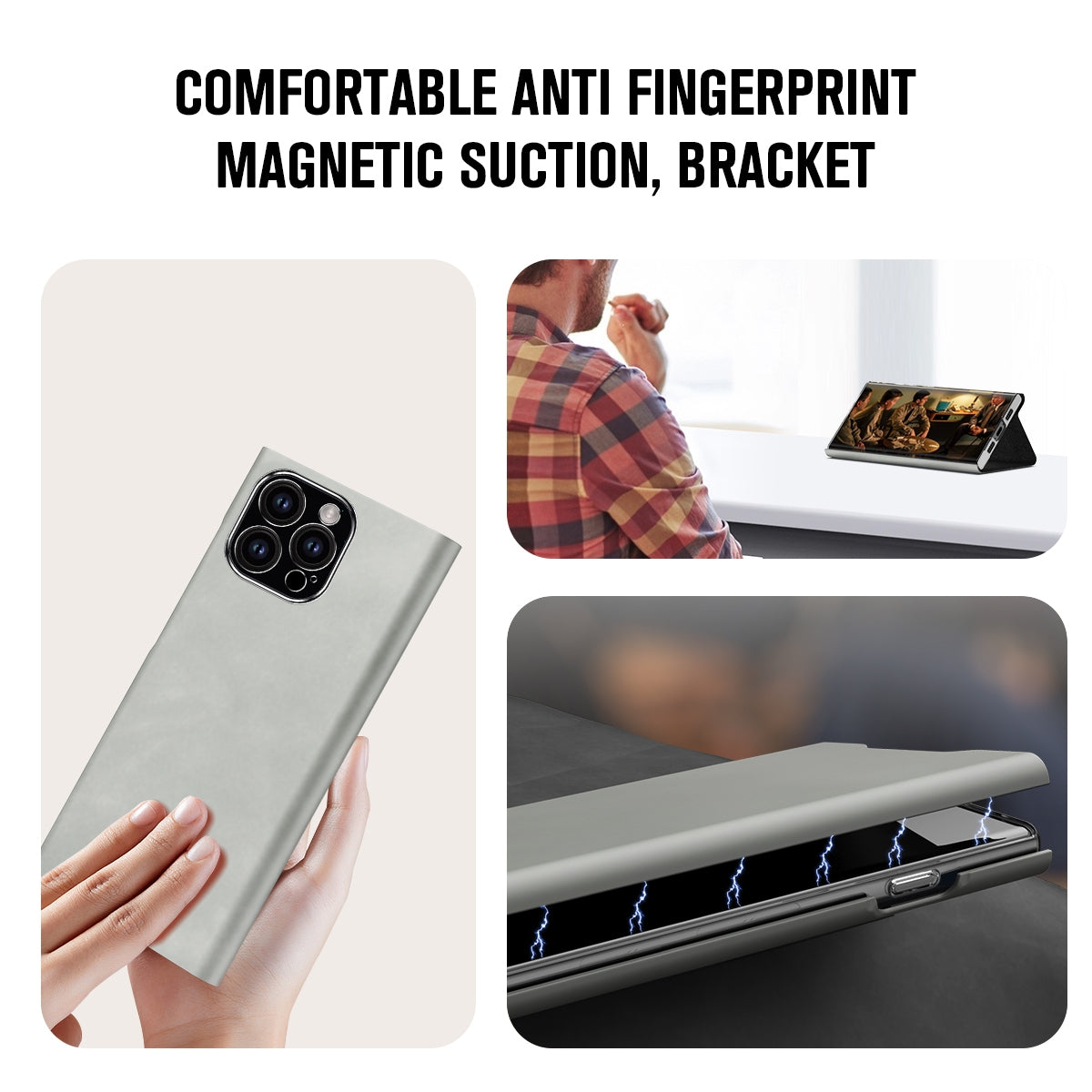 ELECTROPRIME For iPhone 15 Magnetic Napa Texture Leather Phone Case with Holder(Grey)