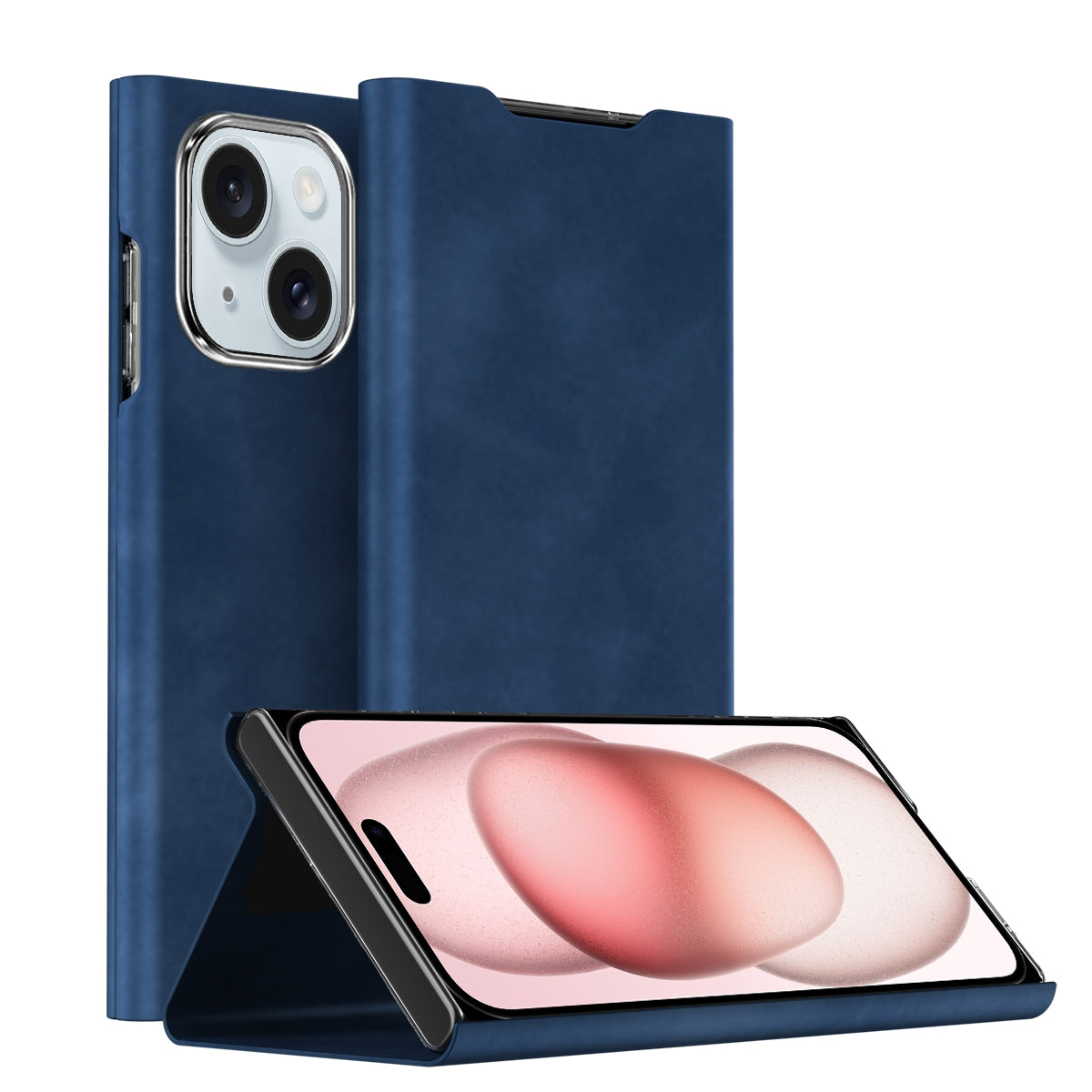 ELECTROPRIME For iPhone 15 Magnetic Napa Texture Leather Phone Case with Holder(Blue)