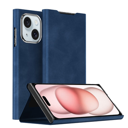 ELECTROPRIME For iPhone 15 Magnetic Napa Texture Leather Phone Case with Holder(Blue)