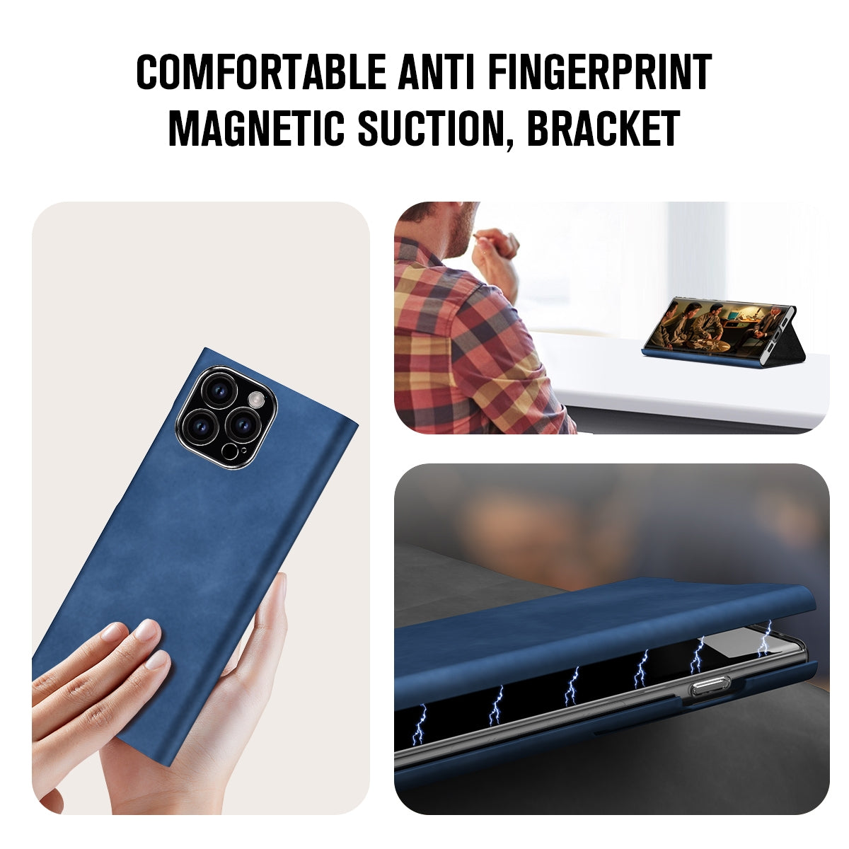 ELECTROPRIME For iPhone 15 Magnetic Napa Texture Leather Phone Case with Holder(Blue)