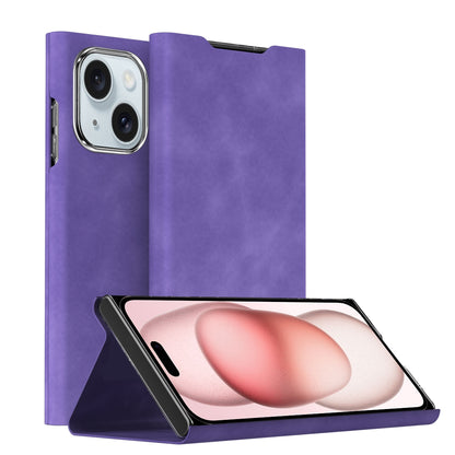 ELECTROPRIME For iPhone 15 Magnetic Napa Texture Leather Phone Case with Holder(Purple)