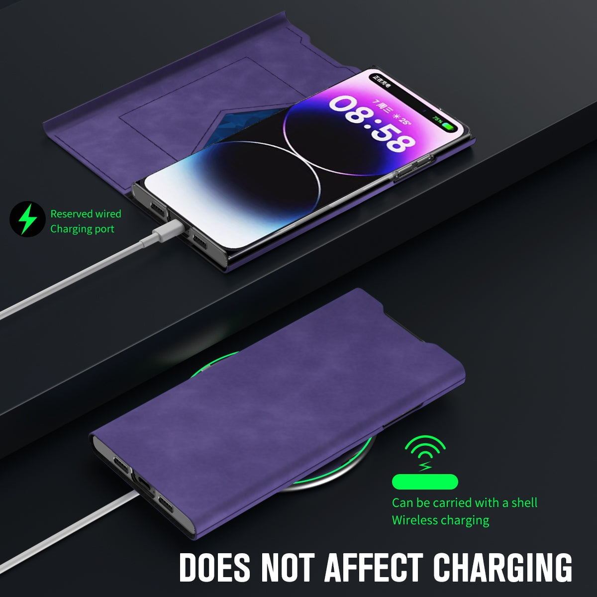 ELECTROPRIME For iPhone 15 Magnetic Napa Texture Leather Phone Case with Holder(Purple)