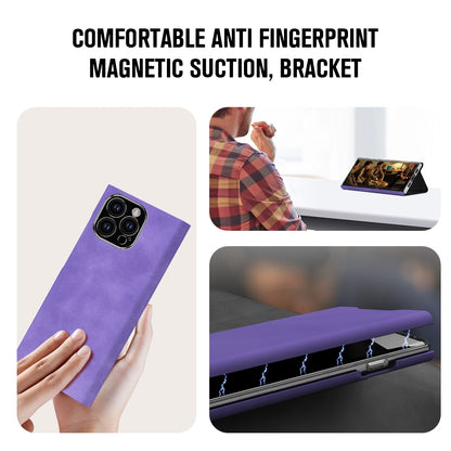 ELECTROPRIME For iPhone 15 Magnetic Napa Texture Leather Phone Case with Holder(Purple)