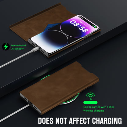 ELECTROPRIME For iPhone 15 Magnetic Napa Texture Leather Phone Case with Holder(Brown)