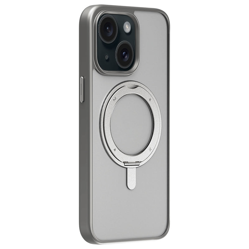ELECTROPRIME For iPhone 15 MOMAX Magsafe Magnetic Metal Rotating Holder Phone Case(Grey)