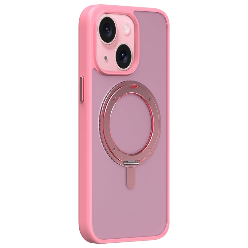 ELECTROPRIME For iPhone 15 MOMAX Magsafe Magnetic Metal Rotating Holder Phone Case(Pink)