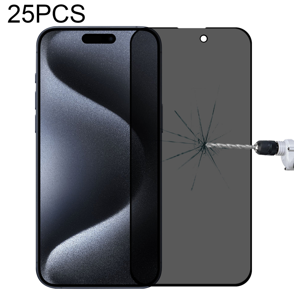 ELECTROPRIME For iPhone 15 Pro Max / 15 Plus 25pcs Full Cover Anti-spy Silk Screen Tempered Glass Film