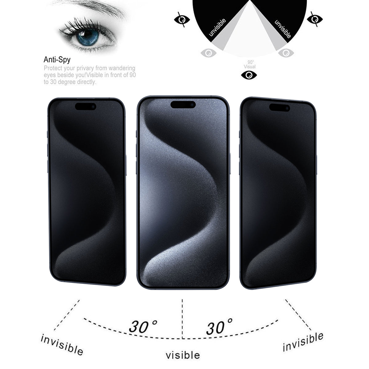 ELECTROPRIME For iPhone 15 Pro Max / 15 Plus High Transparency Full Cover Anti-spy Tempered Glass Film