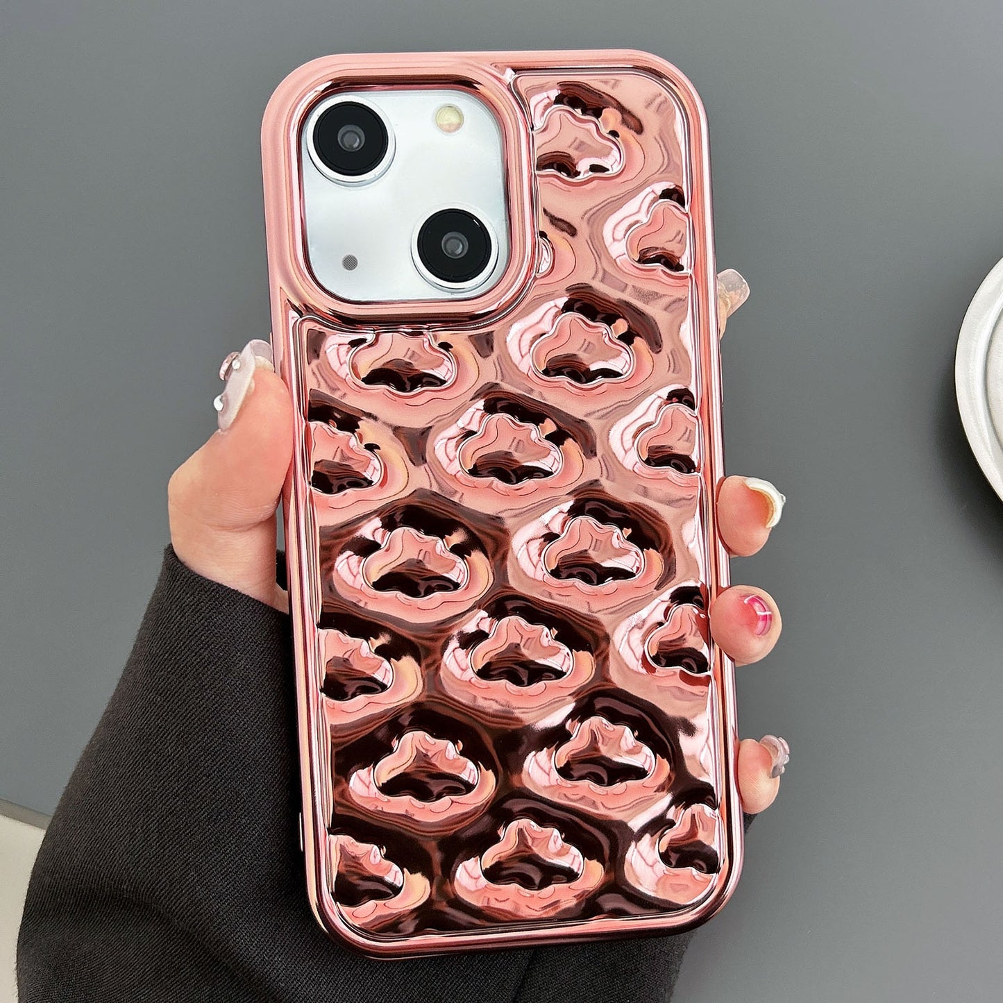 ELECTROPRIME For iPhone 15 Cloud Texture Electroplated TPU Phone Case(Rose Gold)