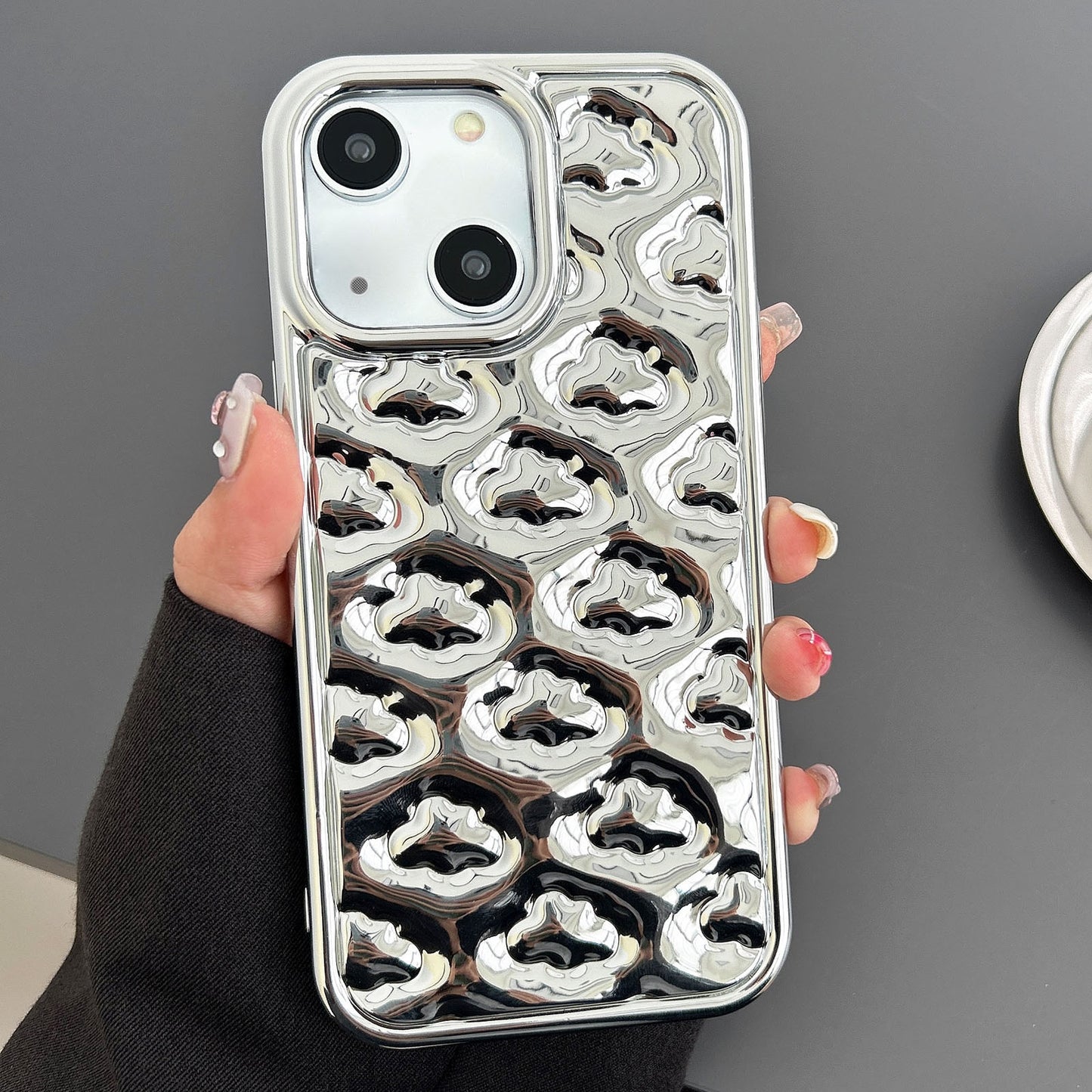 ELECTROPRIME For iPhone 15 Cloud Texture Electroplated TPU Phone Case(Silver)