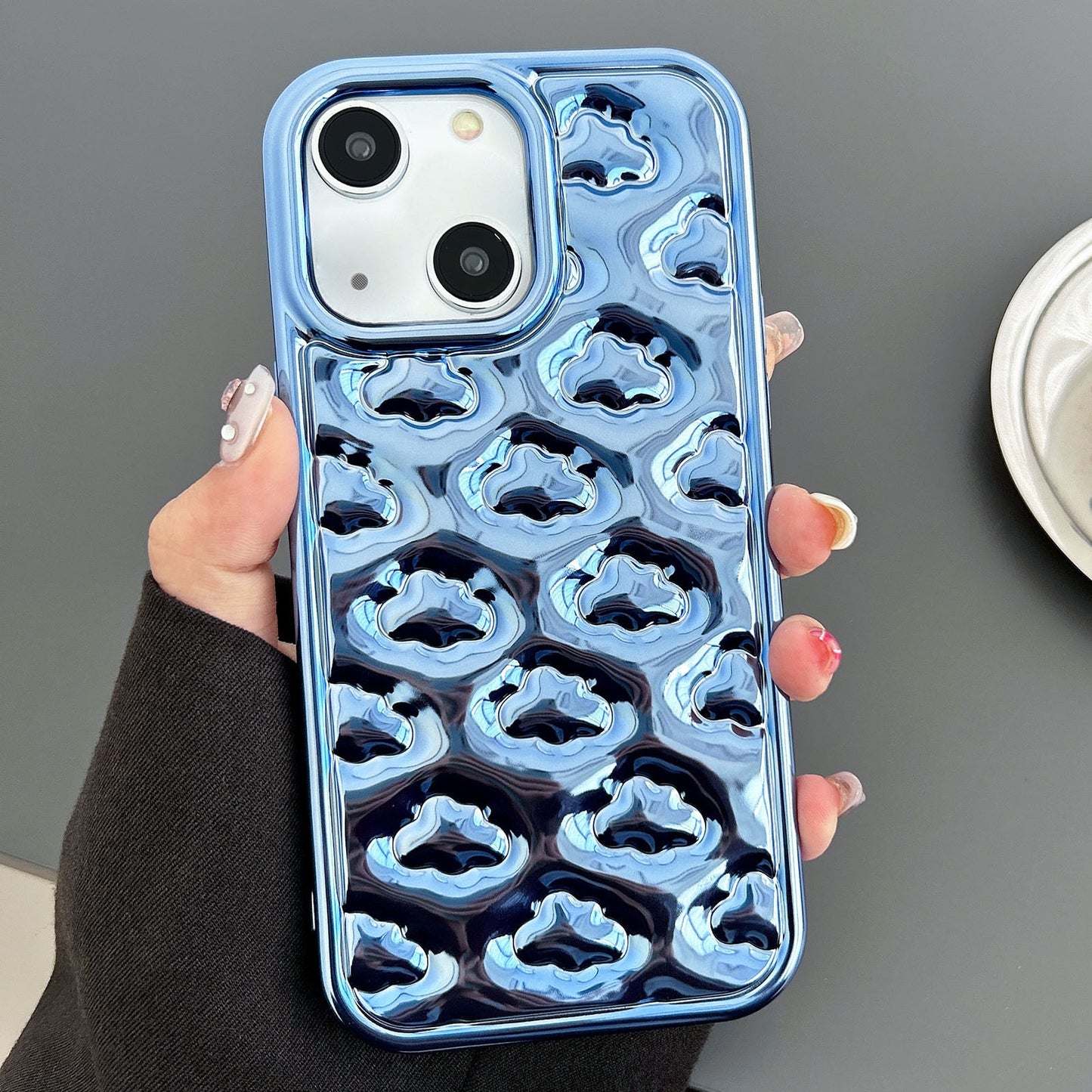 ELECTROPRIME For iPhone 15 Cloud Texture Electroplated TPU Phone Case(Blue)