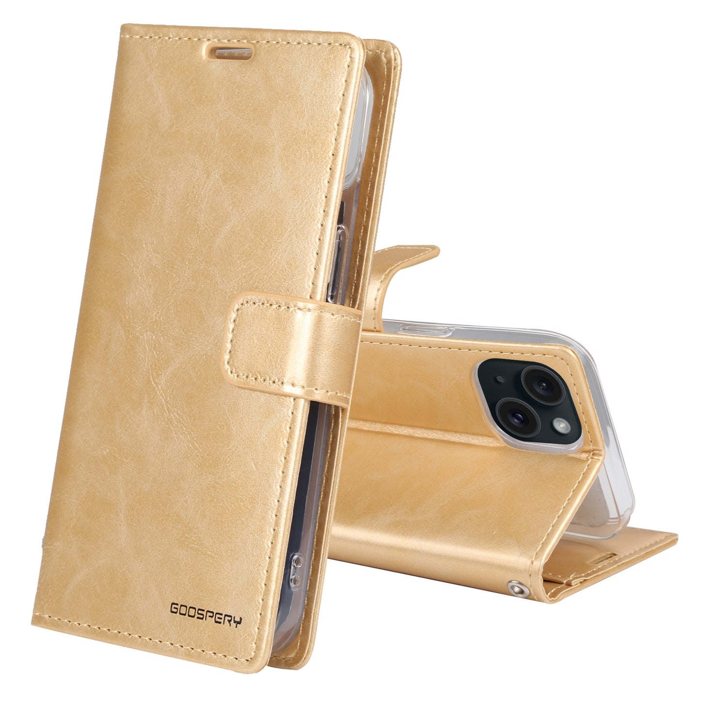 ELECTROPRIME For iPhone 15 GOOSPERY BLUE MOON Crazy Horse Texture Leather Phone Case(Gold)