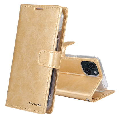 ELECTROPRIME For iPhone 15 GOOSPERY BLUE MOON Crazy Horse Texture Leather Phone Case(Gold)