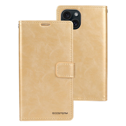 ELECTROPRIME For iPhone 15 GOOSPERY BLUE MOON Crazy Horse Texture Leather Phone Case(Gold)
