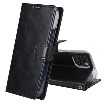 ELECTROPRIME For iPhone 15 GOOSPERY BLUE MOON Crazy Horse Texture Leather Phone Case(Black)