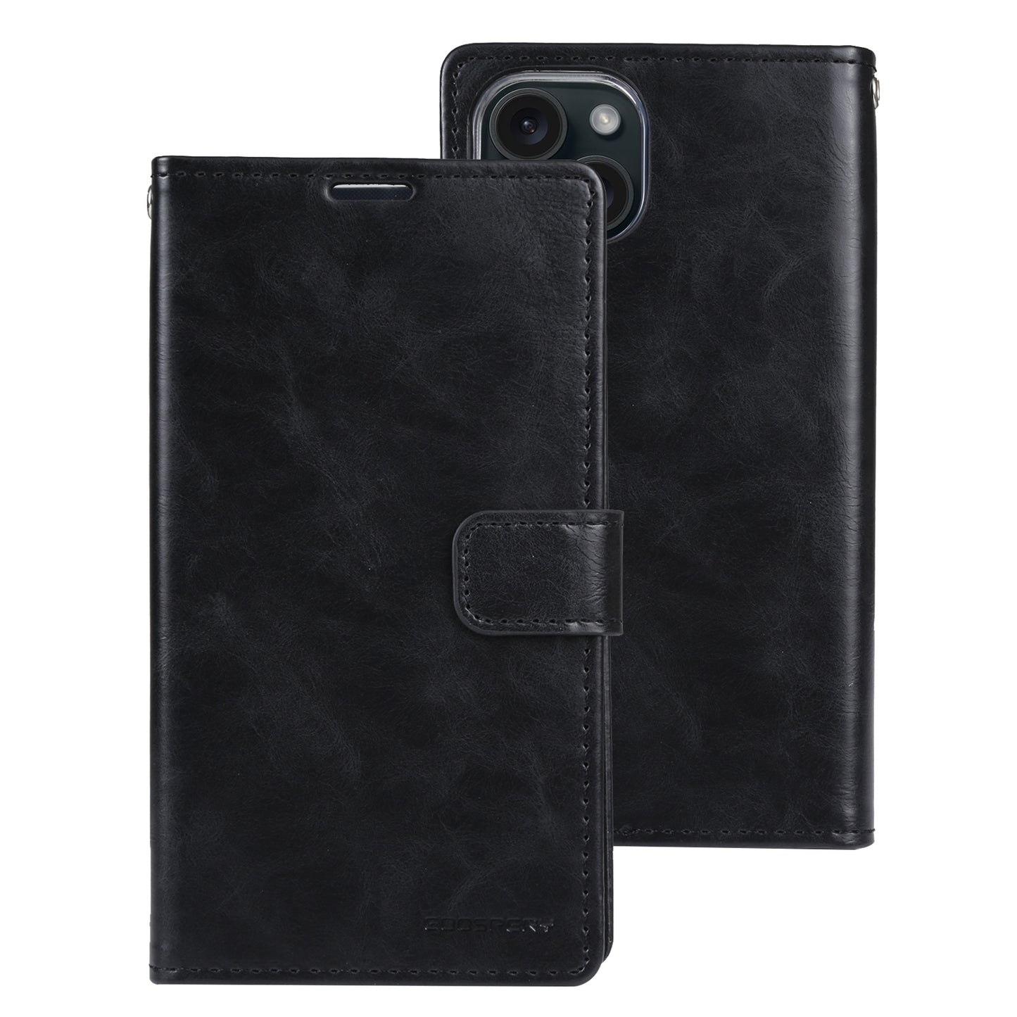 ELECTROPRIME For iPhone 15 GOOSPERY BLUE MOON Crazy Horse Texture Leather Phone Case(Black)