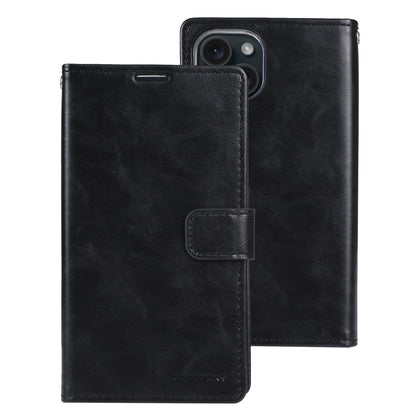 ELECTROPRIME For iPhone 15 GOOSPERY BLUE MOON Crazy Horse Texture Leather Phone Case(Black)