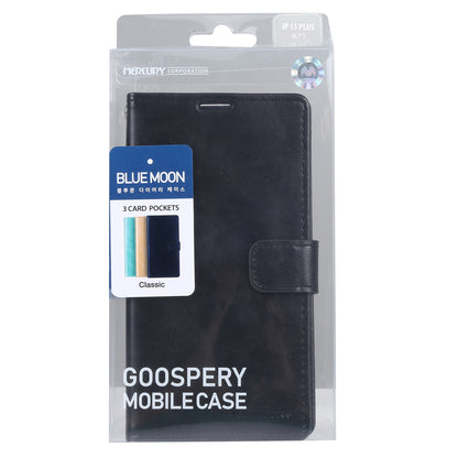 ELECTROPRIME For iPhone 15 GOOSPERY BLUE MOON Crazy Horse Texture Leather Phone Case(Black)