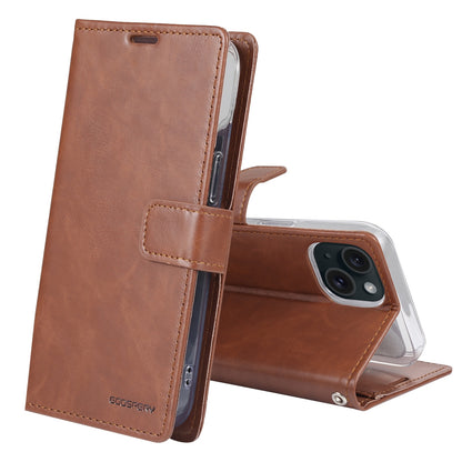 ELECTROPRIME For iPhone 15 GOOSPERY BLUE MOON Crazy Horse Texture Leather Phone Case(Brown)
