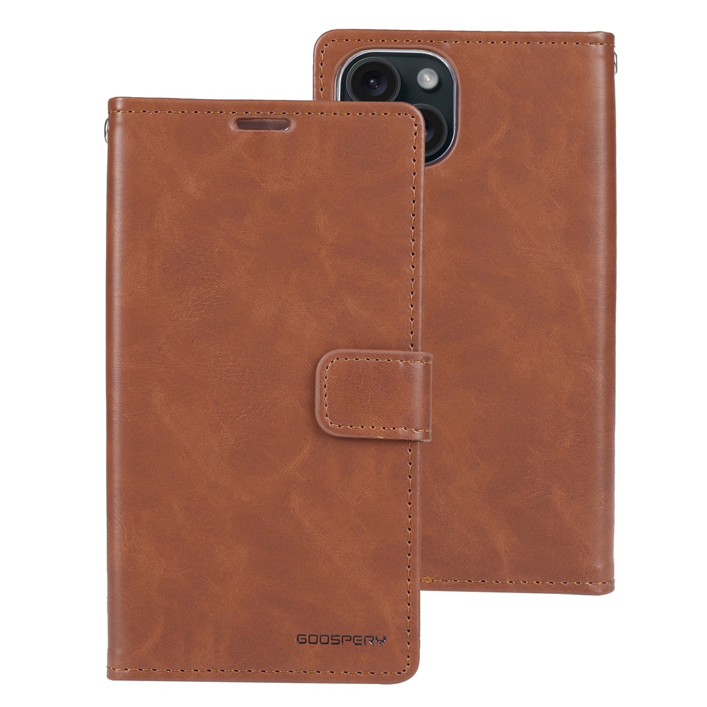 ELECTROPRIME For iPhone 15 GOOSPERY BLUE MOON Crazy Horse Texture Leather Phone Case(Brown)