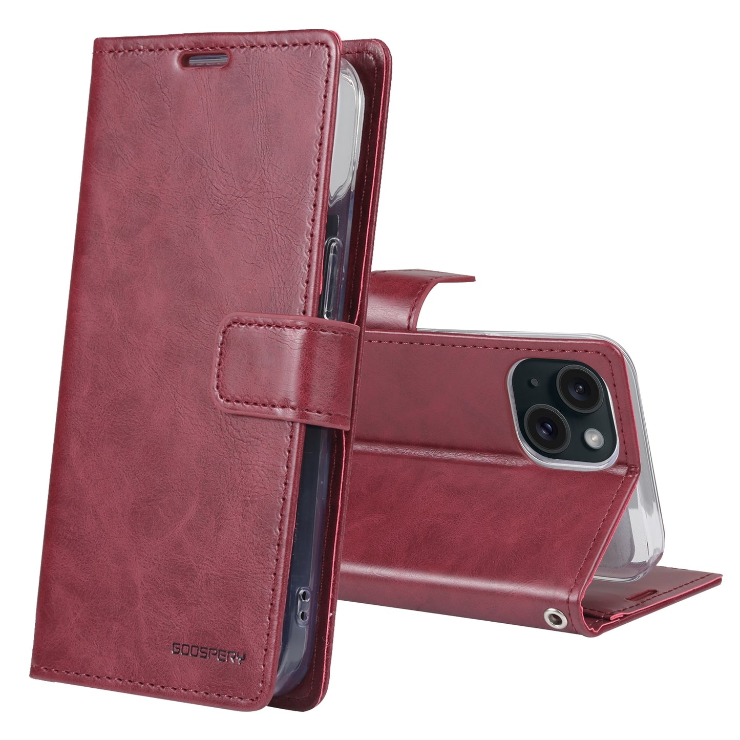ELECTROPRIME For iPhone 15 GOOSPERY BLUE MOON Crazy Horse Texture Leather Phone Case(Wine Red)