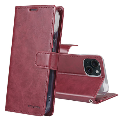 ELECTROPRIME For iPhone 15 GOOSPERY BLUE MOON Crazy Horse Texture Leather Phone Case(Wine Red)