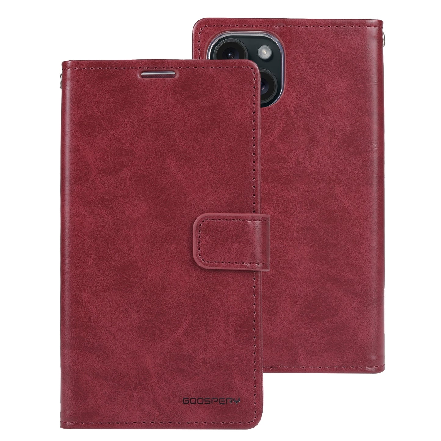 ELECTROPRIME For iPhone 15 GOOSPERY BLUE MOON Crazy Horse Texture Leather Phone Case(Wine Red)
