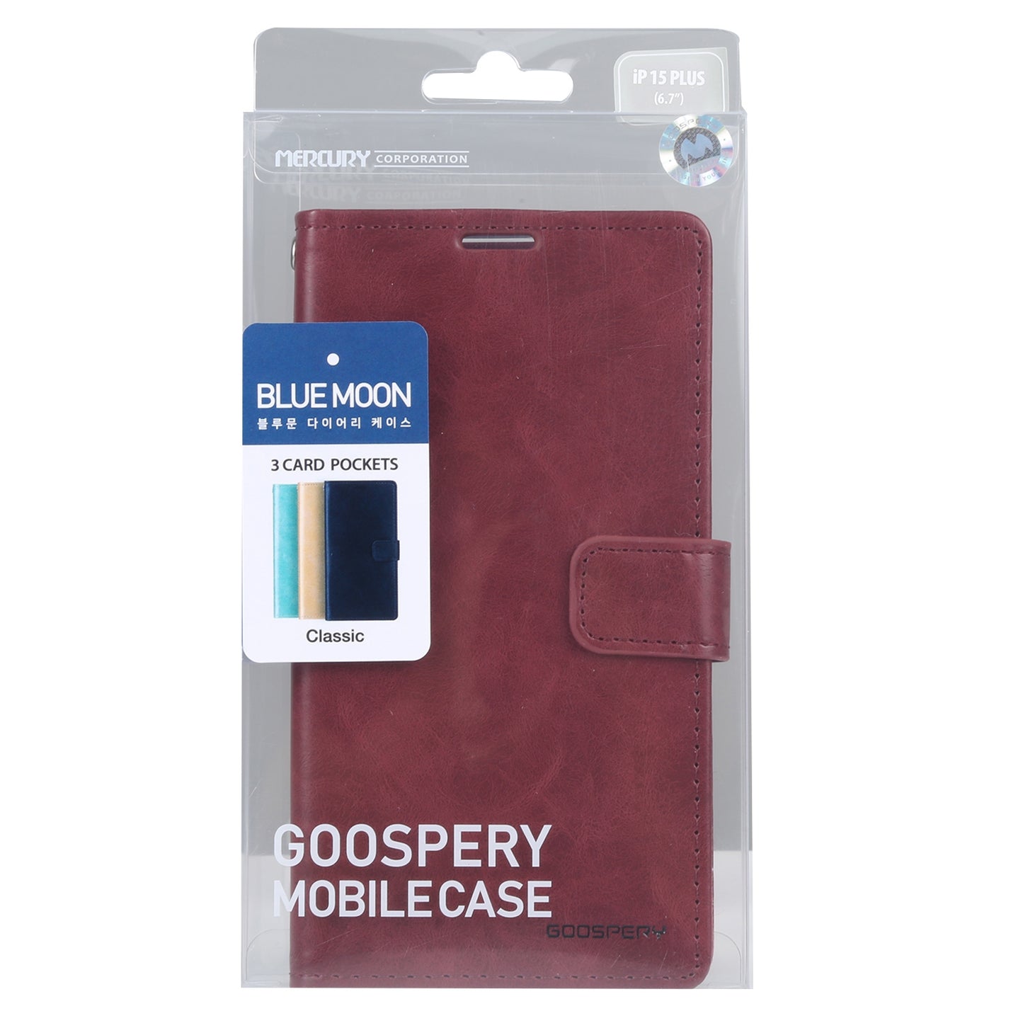 ELECTROPRIME For iPhone 15 GOOSPERY BLUE MOON Crazy Horse Texture Leather Phone Case(Wine Red)